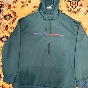 SHEIN Teal Hoodie with Colorful Stripe
